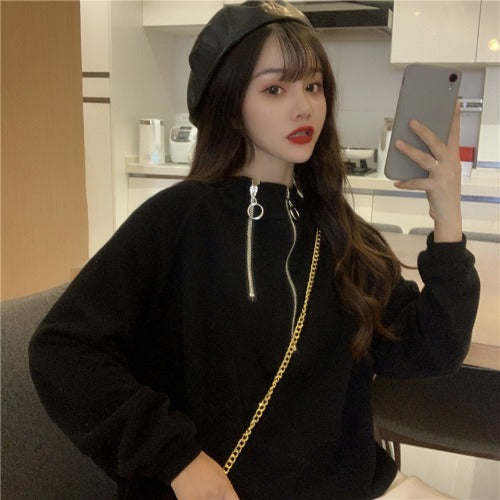 Short Stand Collar Drawstring Waist Long Sleeve Top