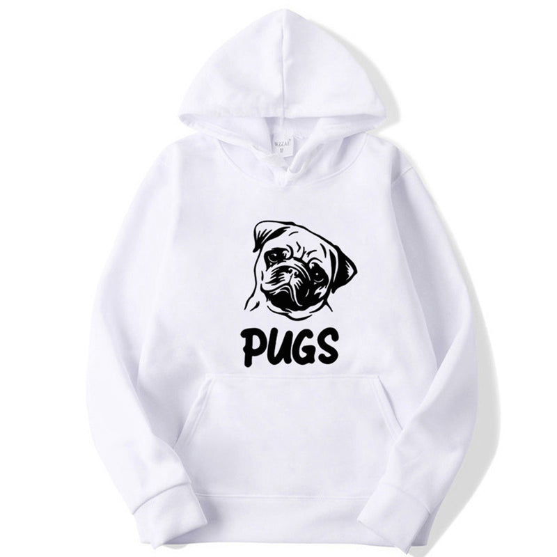 Retro Pug Print Hoodie – Unisex Hip Hop Street Style Pullover Sweatshirt