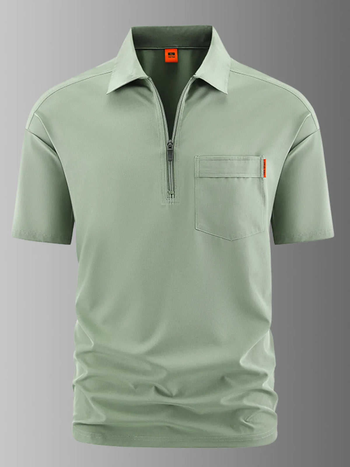 Men's Plus Size Casual Zipper Polo with Pocket
