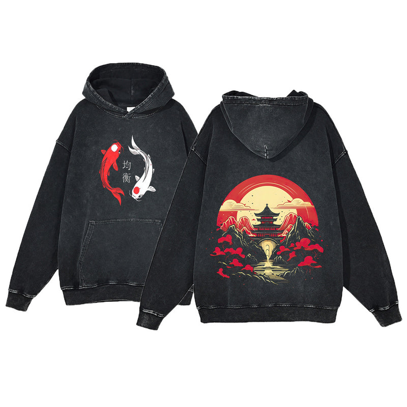 Ukiyo-e Koi Fish Retro Sweatshirt Men's Hip-Hop Hoodie,