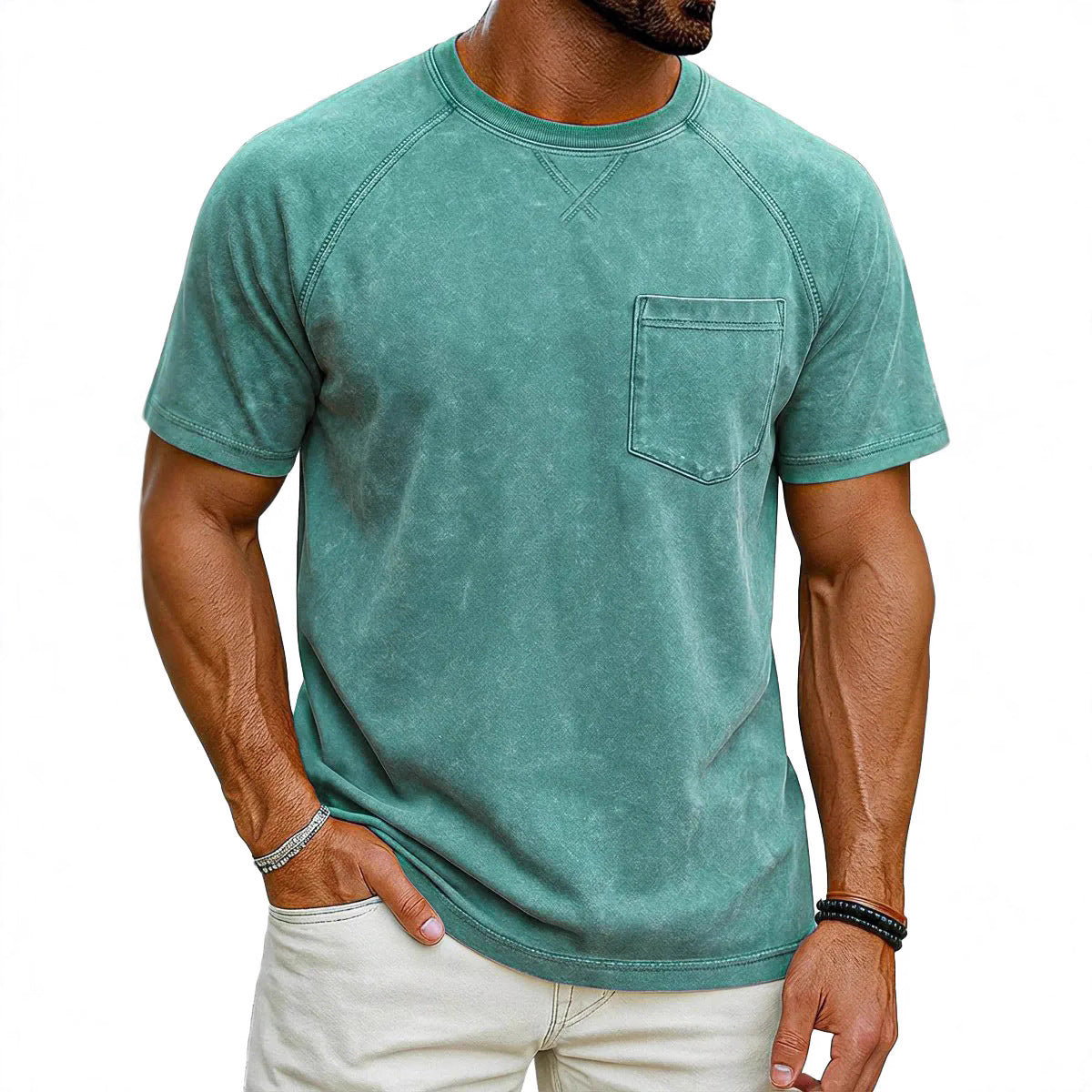Men's Retro Distressed Raglan Crew Neck T-Shirt