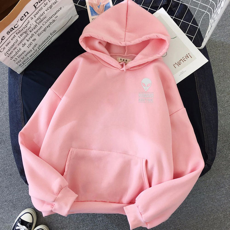 Alien Print Pullover Hoodie – Women's Fall Winter Graphic Sweatshirt