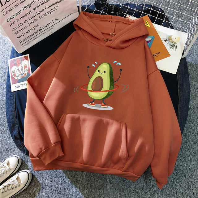 Avocado Print Hoodie – Women's Sporty Cartoon Pullover Sweatshirt
