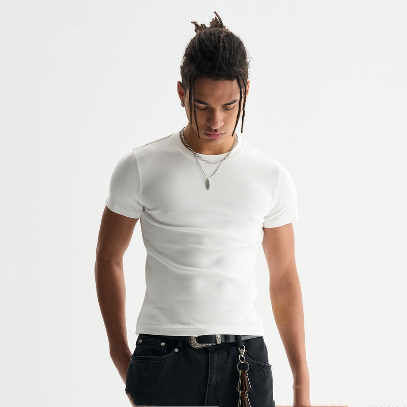 Men's Ribbed Slim Fit Short Sleeve T-Shirt
