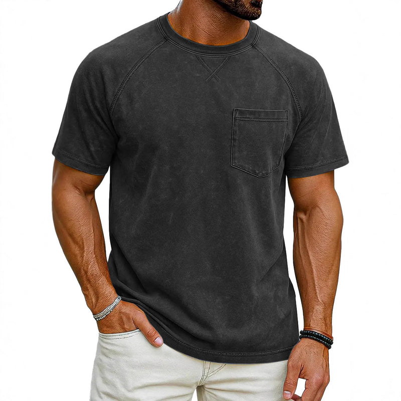 Men's Retro Distressed Raglan Crew Neck T-Shirt