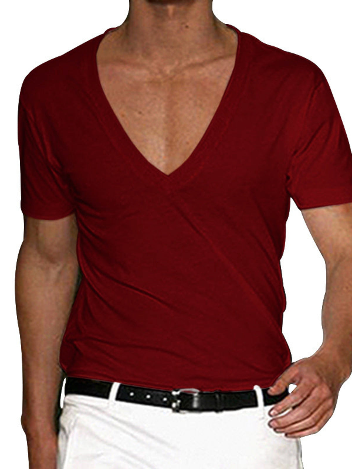 Men's Plus Size Deep V-Neck Slim Fit T-Shirt