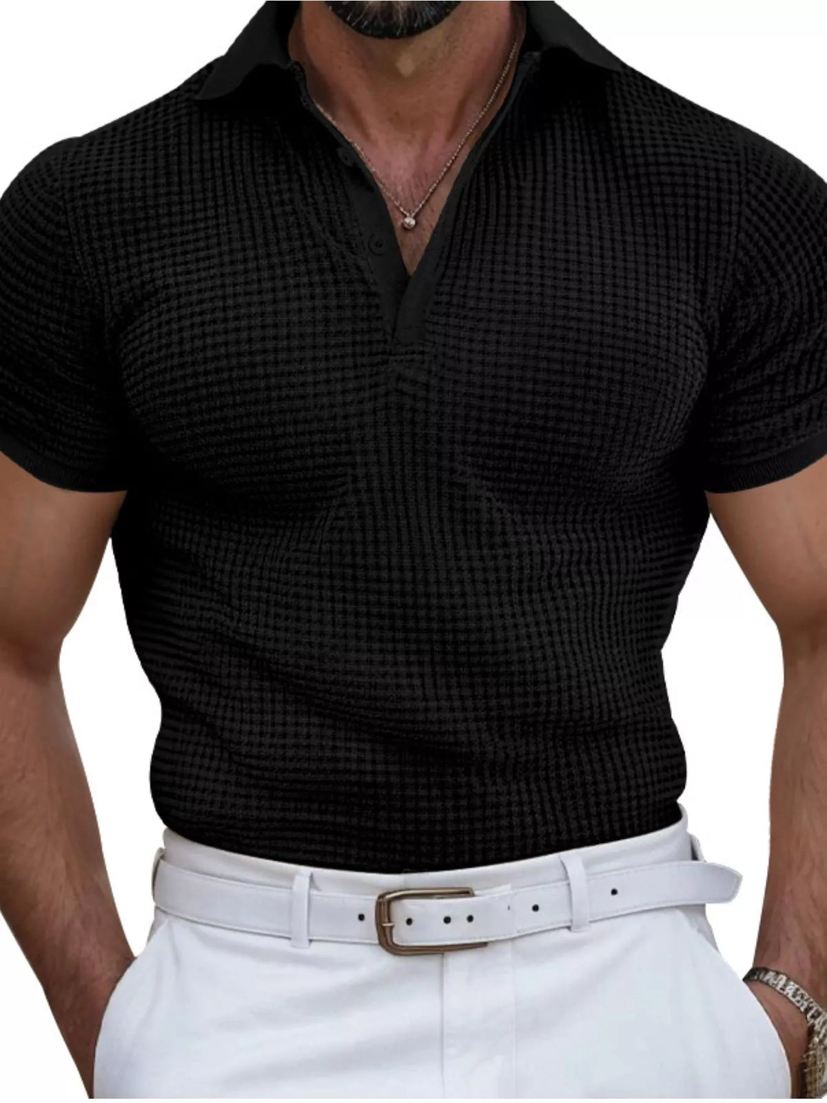 Men's Full Size Textured Slim Fit Short Sleeve Polo Plus Size