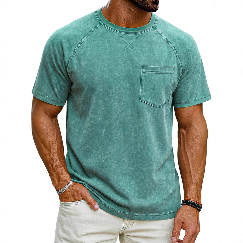 Men's Retro Distressed Raglan Crew Neck T-Shirt
