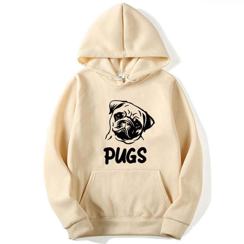 Retro Pug Print Hoodie – Unisex Hip Hop Street Style Pullover Sweatshirt
