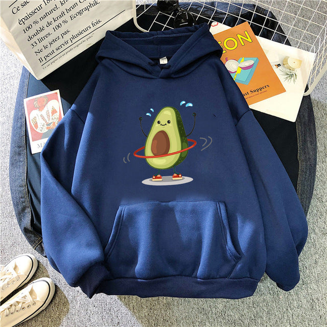 Avocado Print Hoodie – Women's Sporty Cartoon Pullover Sweatshirt