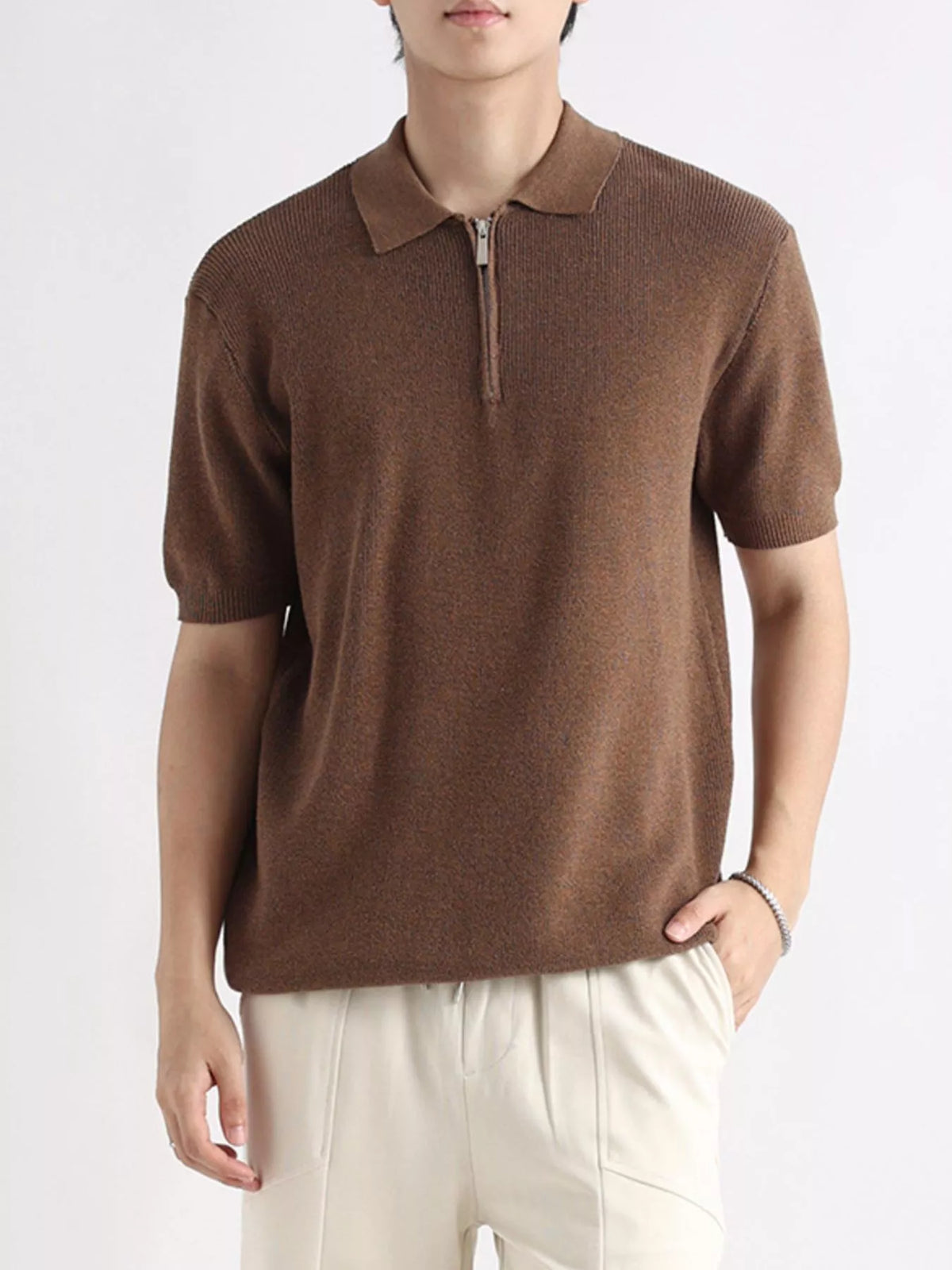 Men's Plus Size Textured Knit Zip-Up Top