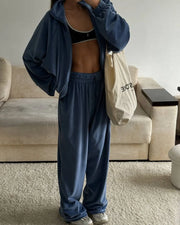 Velvet Casual Hoodie & Trousers Set for Women