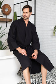 Waffle Spa Bathrobe for Men -  Absorbent, Lightweight.
