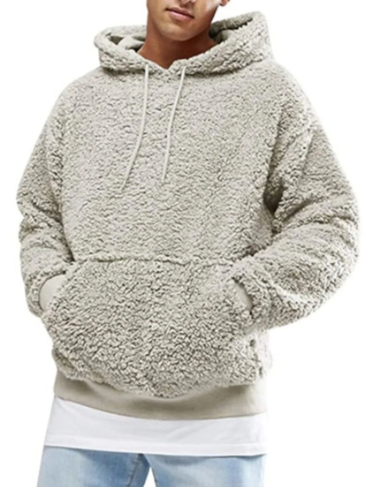 Men's Full Size Drawstring Sherpa Fleece Long Sleeve Hoodie Plus Size