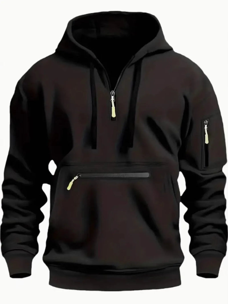 Men's Full Size Half Zip Long Sleeve Hoodie Plus Size