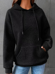 Full Size Textured Kangaroo Pocket Hoodie Plus Size