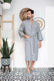 Waffle Spa Bathrobe for Men -  Absorbent, Lightweight.