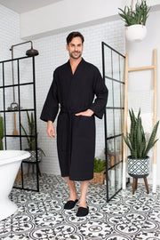 Waffle Spa Bathrobe for Men -  Absorbent, Lightweight.