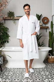 Waffle Spa Bathrobe for Men -  Absorbent, Lightweight.