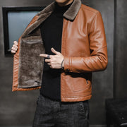 Men's Winter Leather Jacket with Fleece Lining (Single) - # BOAA131010003.