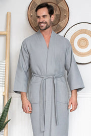 Waffle Spa Bathrobe for Men -  Absorbent, Lightweight