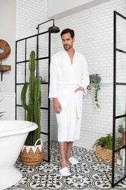 Waffle Spa Bathrobe for Men -  Absorbent, Lightweight.