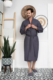 Waffle Spa Bathrobe for Men -  Absorbent, Lightweight.