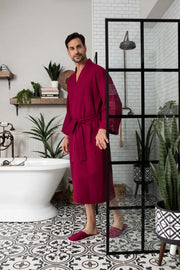 Waffle Spa Bathrobe for Men -  Absorbent, Lightweight.