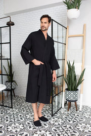 Waffle Spa Bathrobe for Men -  Absorbent, Lightweight.