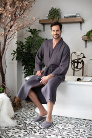 Waffle Spa Bathrobe for Men -  Absorbent, Lightweight.